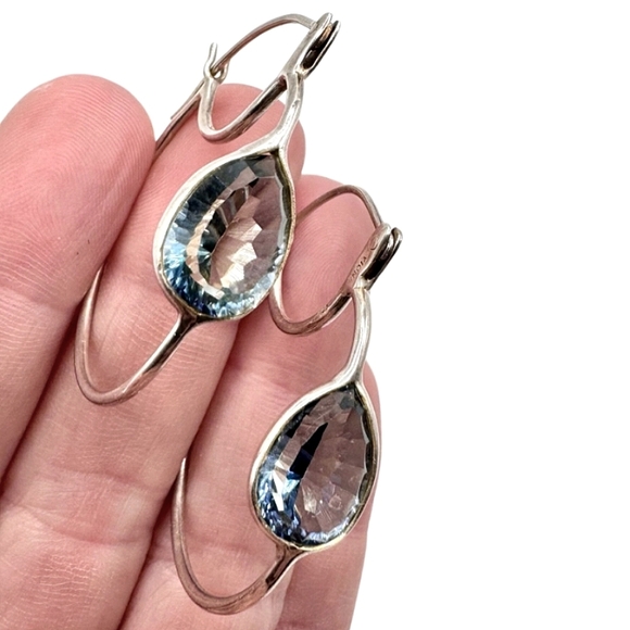 Rare Silpada Sterling Peacock Topaz Teardrop Locking Hoop Earrings - Picture 1 of 6